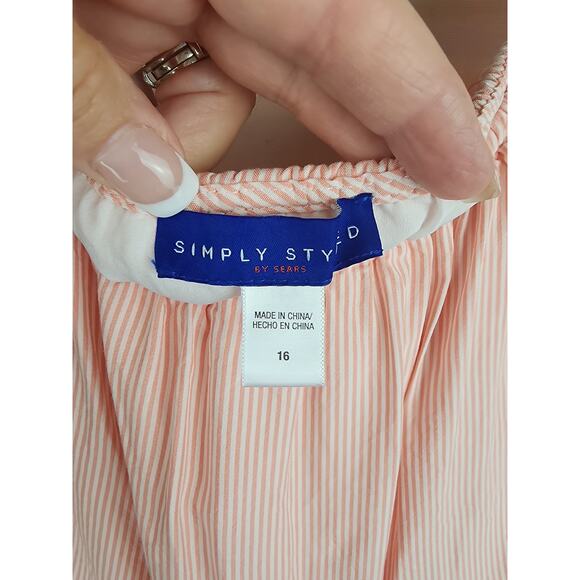 Vintage Simply Styled by Sears Dress Size 16 Striped belted maxi on/off shoulder - Picture 3 of 12